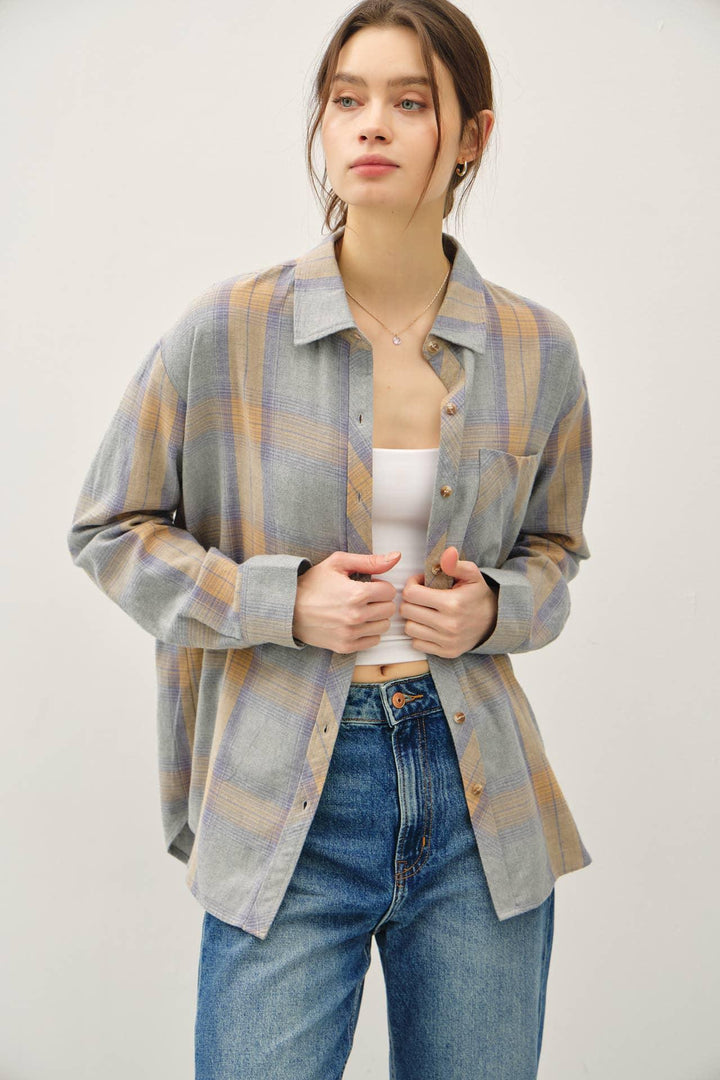 COTTON 100 CLASSIC  FADED PLAID SHIRT