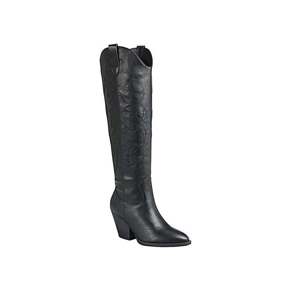 Shoes - RIVER-17-KNEE HIGH WESTERN BOOT - BLACK - Cultured Cloths Apparel
