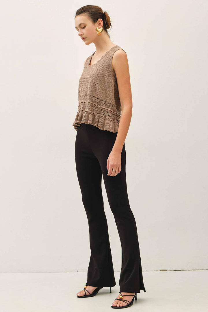Women's Sleeveless - RUFFLED CROCHET TEXTURED KNIT TOP - - Cultured Cloths Apparel