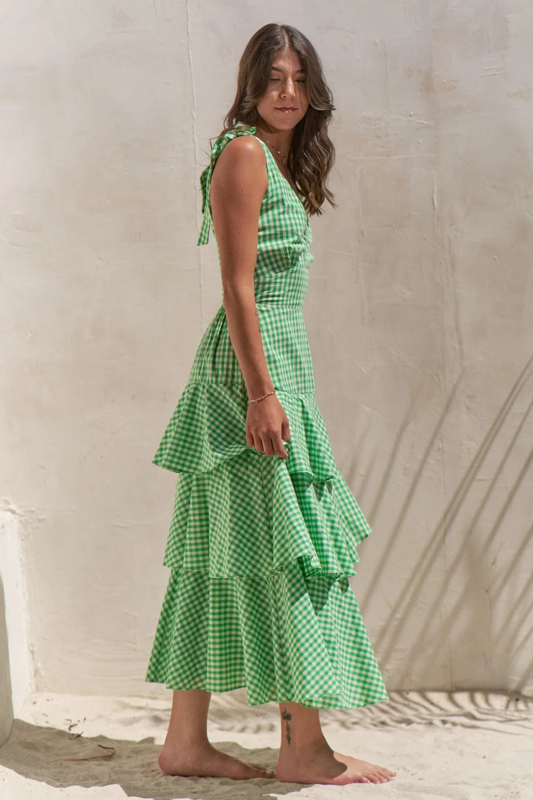 Women's Dresses - Jade By Jane Full Size Sleeveless Gingham Print Tiered Midi Dress Plus Size - - Cultured Cloths Apparel