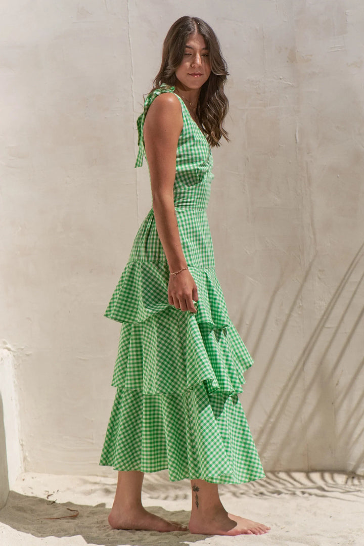 Women's Dresses - Jade By Jane Full Size Sleeveless Gingham Print Tiered Midi Dress Plus Size - - Cultured Cloths Apparel