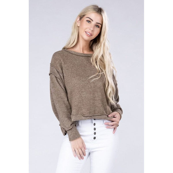 Women's - Brushed Melange Hacci Oversized Sweater - MOCHA - Cultured Cloths Apparel