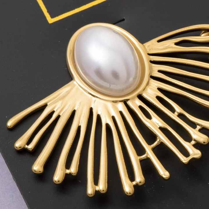 Accessories, Earrings - Gold Dipped Pearl Center Fan Ray Stud Earrings - - Cultured Cloths Apparel