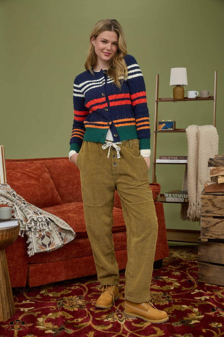 Women's Sweaters - MULTICOLOR STRIPE CABLE KNIT BUTTON DOWN CARDIGAN - - Cultured Cloths Apparel