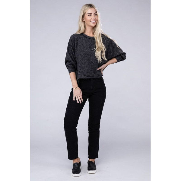 Women's - Brushed Melange Hacci Oversized Sweater - BLACK - Cultured Cloths Apparel