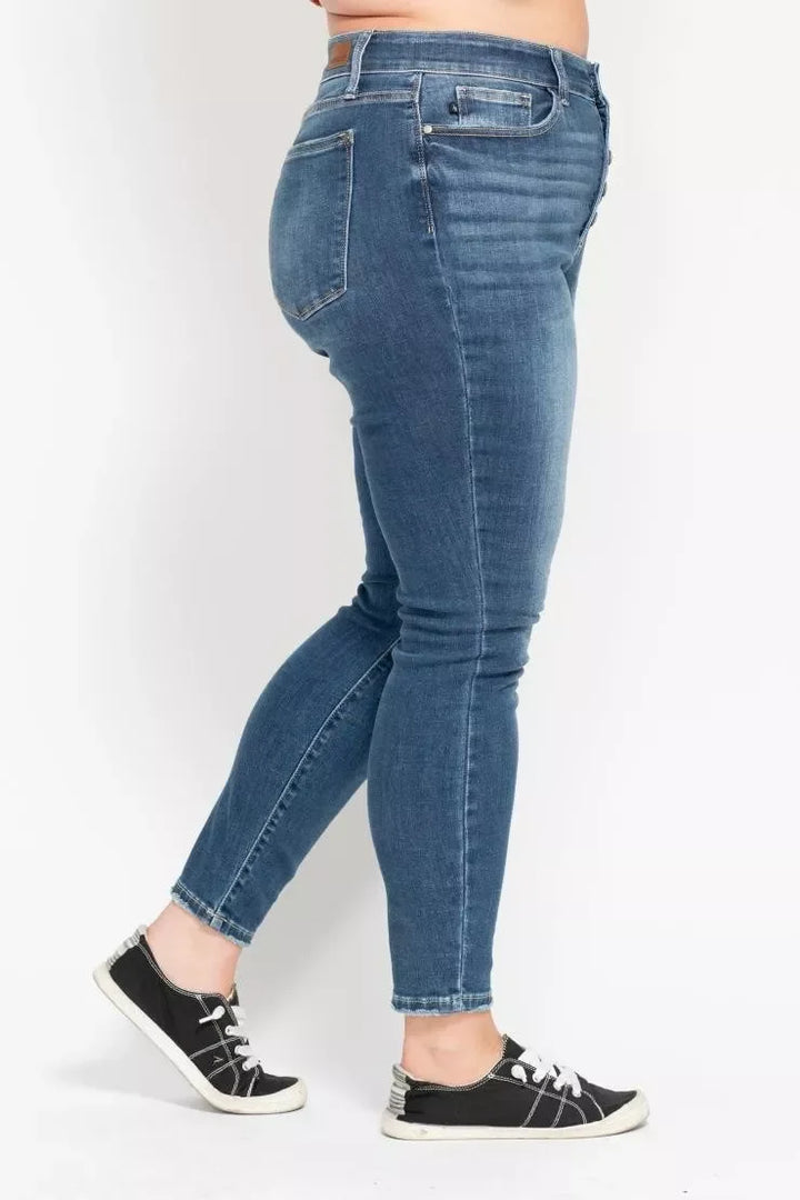 Denim - Judy Blue Full Size High Rise Button Fly Skinny Jeans Plus Size - - Cultured Cloths Apparel
