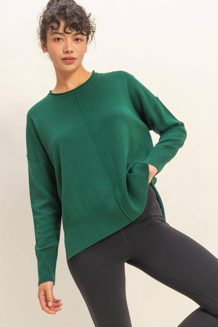 Women's Sweaters - Round Roll Neck Drop Shoulder Sweater - Small - Cultured Cloths Apparel