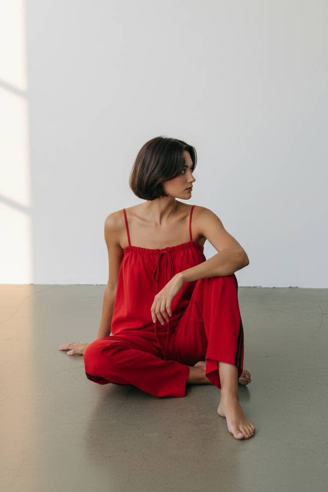 Solid Cotton Camisole & Wide-Leg Pant Set