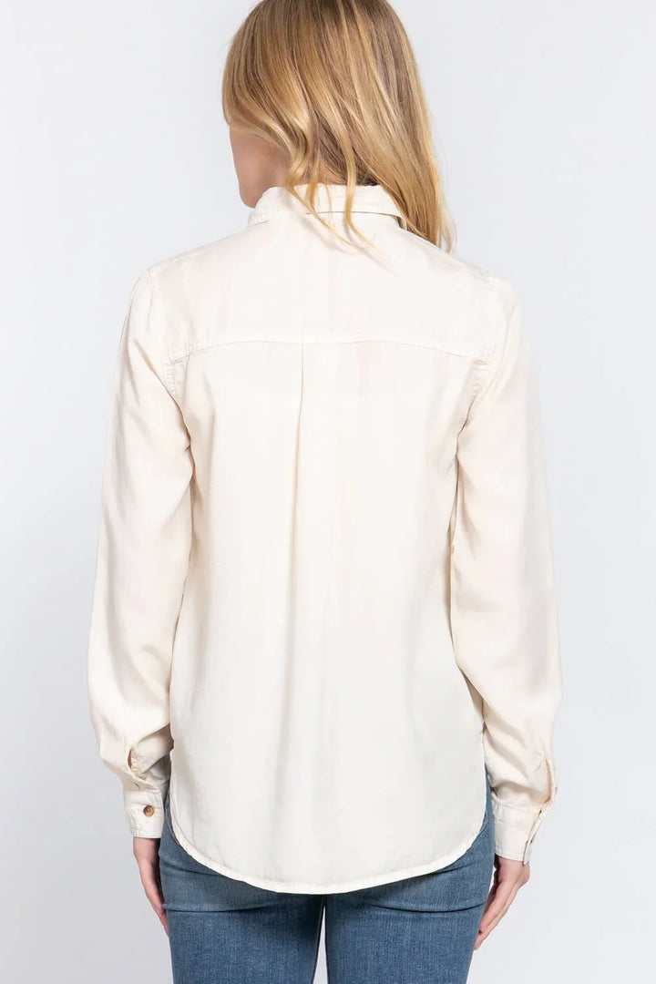 Women's Long Sleeve - Long Sleeve Color Tencel Shirt - - Cultured Cloths Apparel