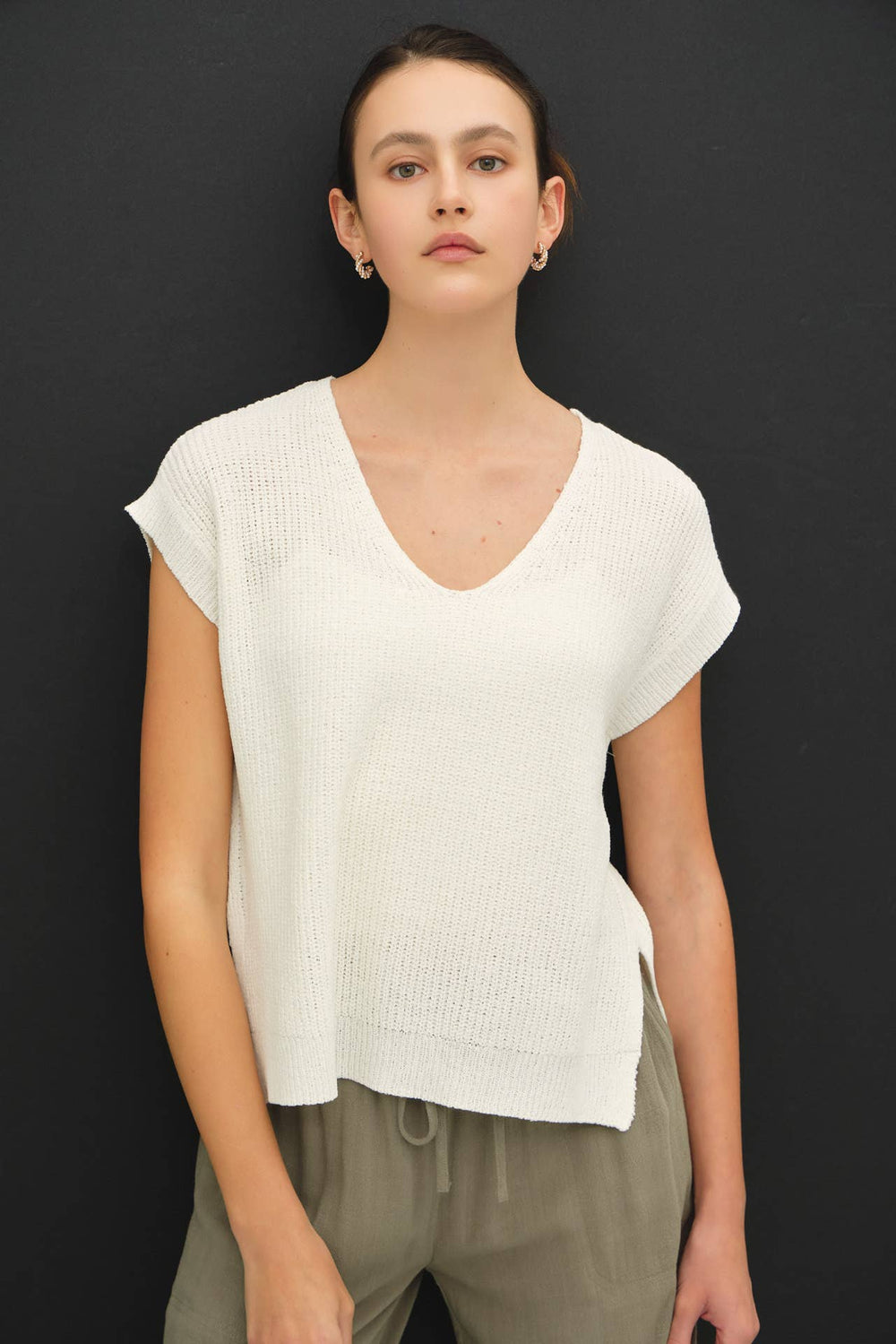 Women's Short Sleeve - LIGHTWEIGHT DOLMAN SLEEVE V-NECK SWEATER - S - Cultured Cloths Apparel