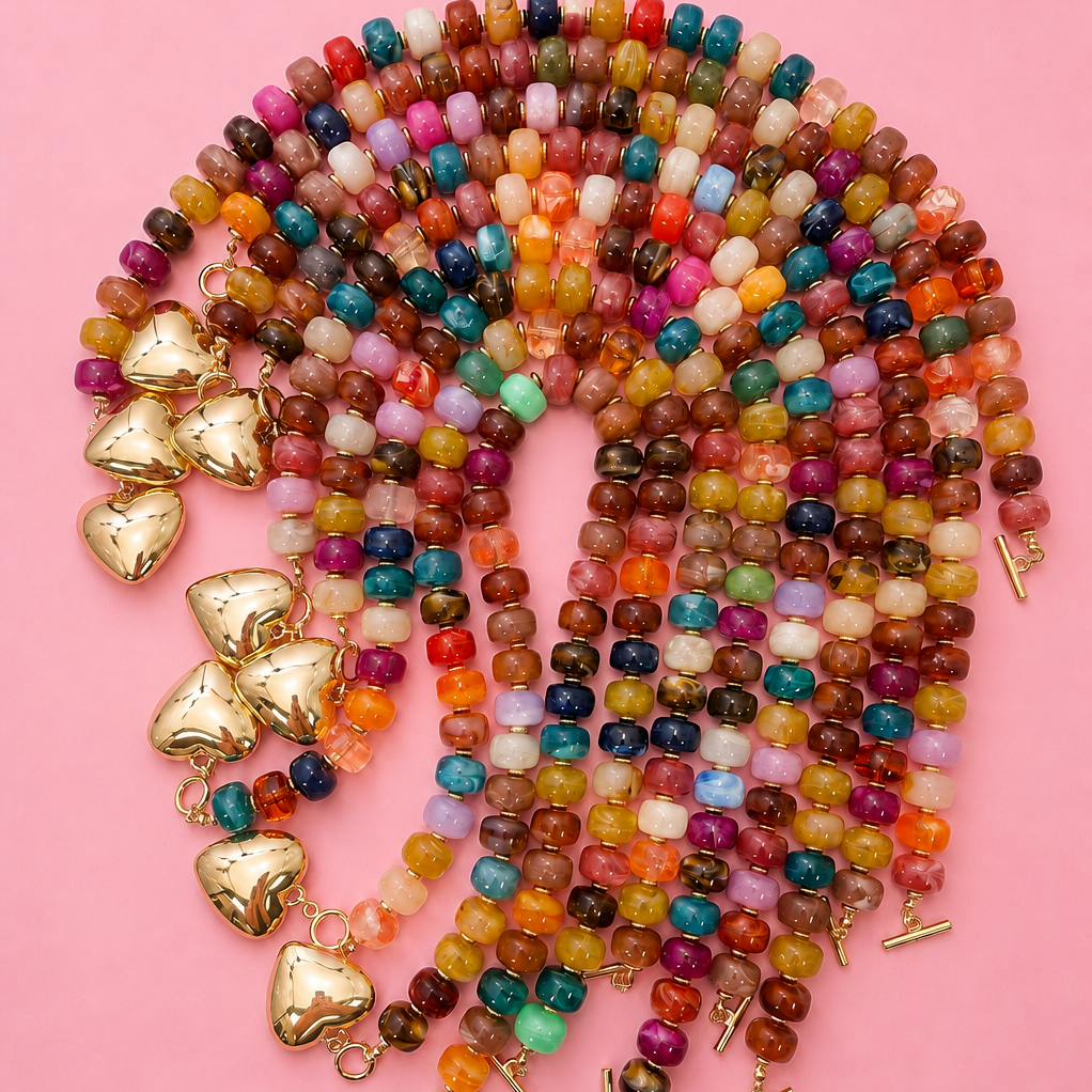 Accessories, Necklaces - MULTI BEADED HEART CHARM TOGGLE NECKLACE | 40NK9700 - - Cultured Cloths Apparel