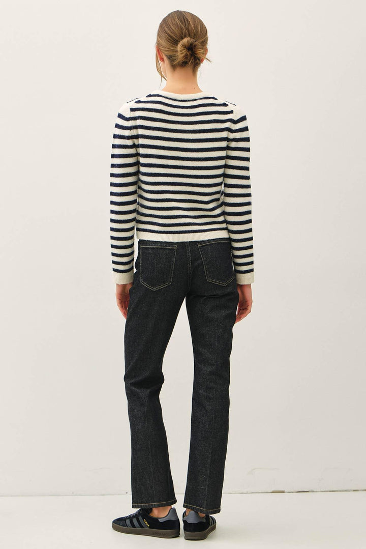 STRIPED WOOL BLEND BUTTON UP CARDIGAN