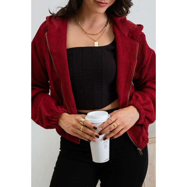 Outerwear - Corduroy Zip Up Jacket - Burgundy - Cultured Cloths Apparel