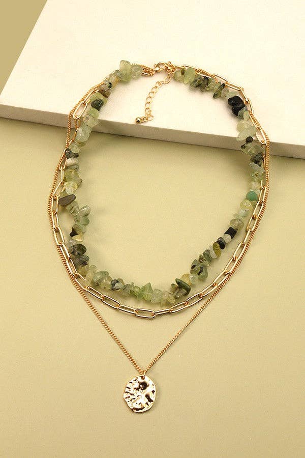 Accessories, Necklaces - NATURAL STONE LAYER NECKLACE | 25N370 - - Cultured Cloths Apparel
