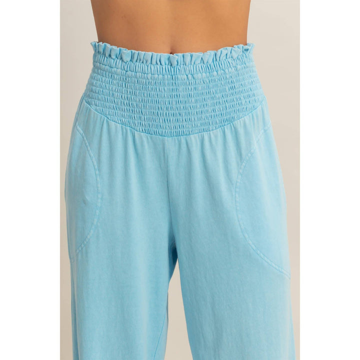 Mineral Washed Wide-Leg Smocked Waist Pants