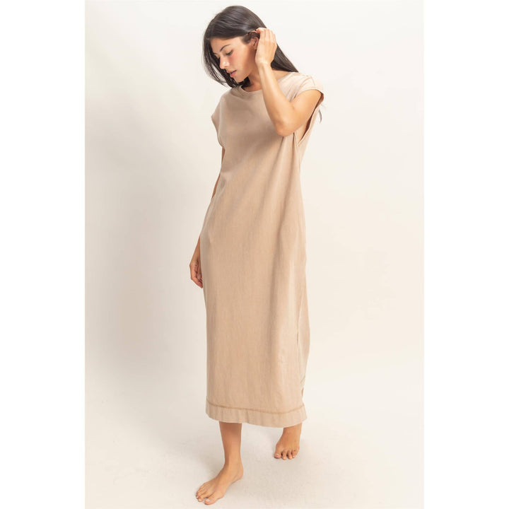 Chocolate Mineral Wash Cap Sleeve Midi Dress