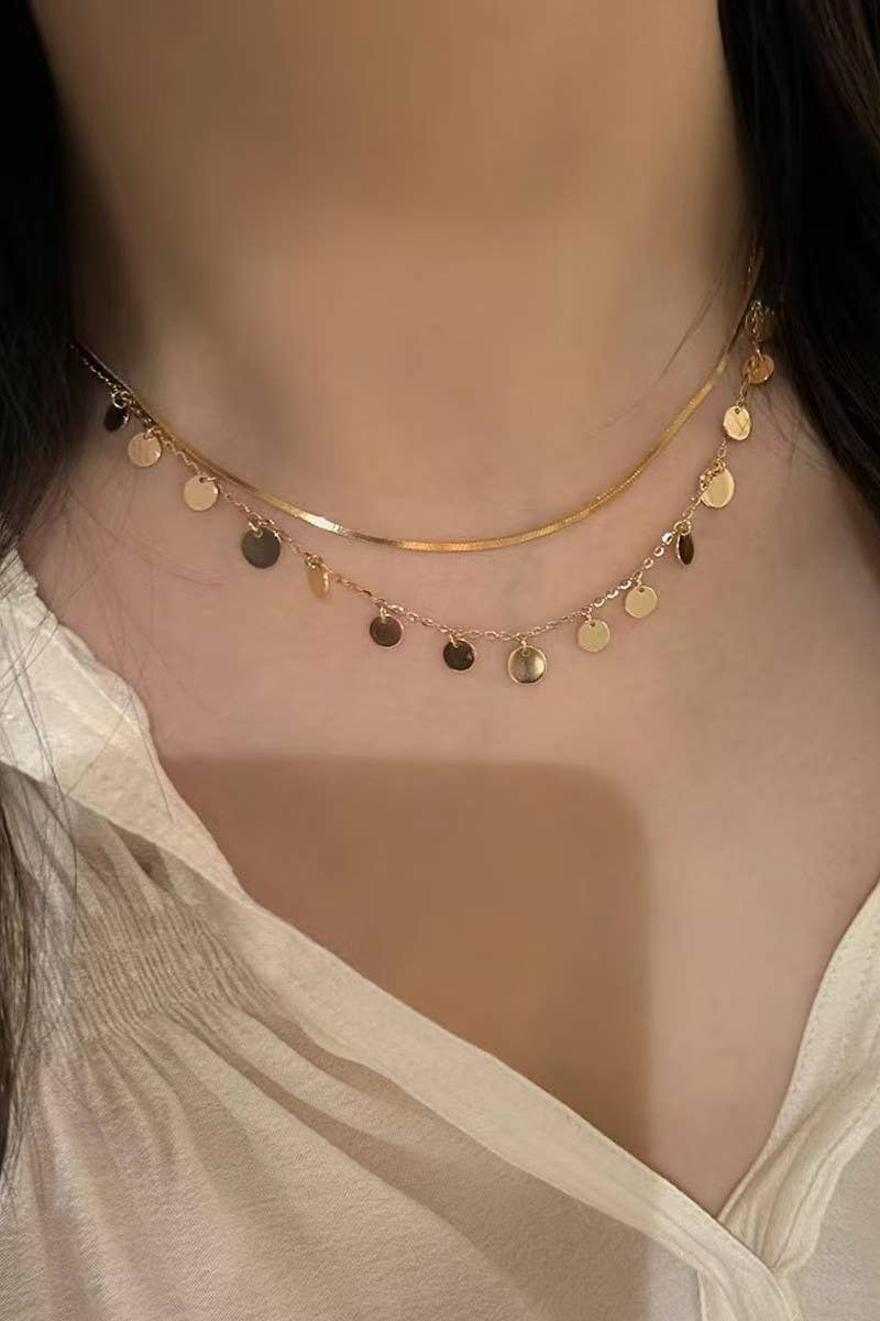 Accessories, Necklaces - STAINLESS STEEL TARNISH FREE DISC LAYER NECKLACE | 40NK349 - - Cultured Cloths Apparel