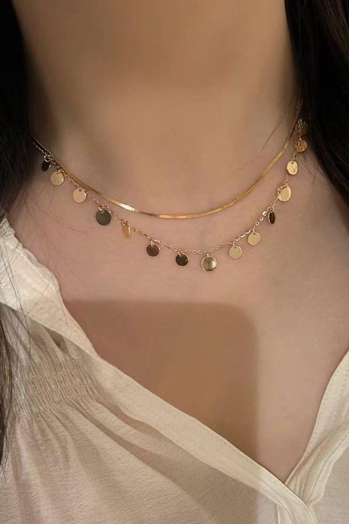 Accessories, Necklaces - STAINLESS STEEL TARNISH FREE DISC LAYER NECKLACE | 40NK349 - - Cultured Cloths Apparel