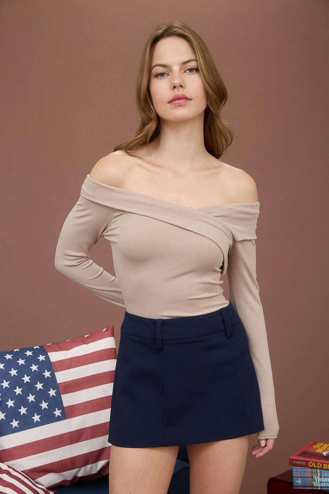 Women's Long Sleeve - OFF SHOULDER WRAP DETAIL LONG SLEEVE KNIT TOP - - Cultured Cloths Apparel