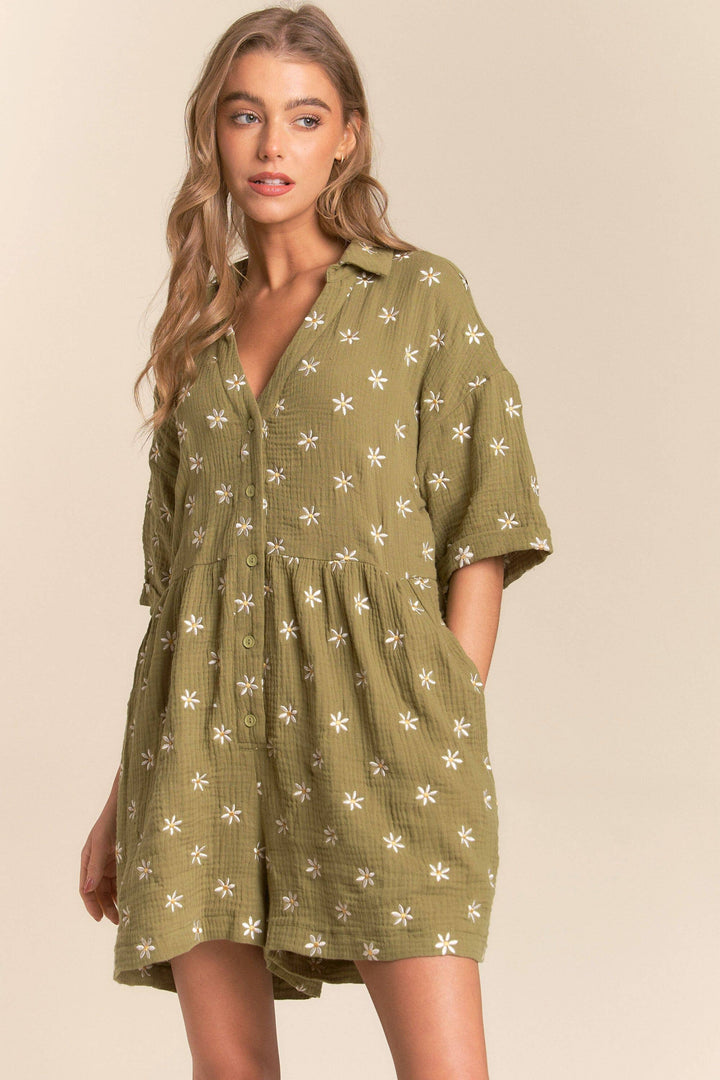 Women's Rompers - Flower Fields Gauze Romper - S - Cultured Cloths Apparel