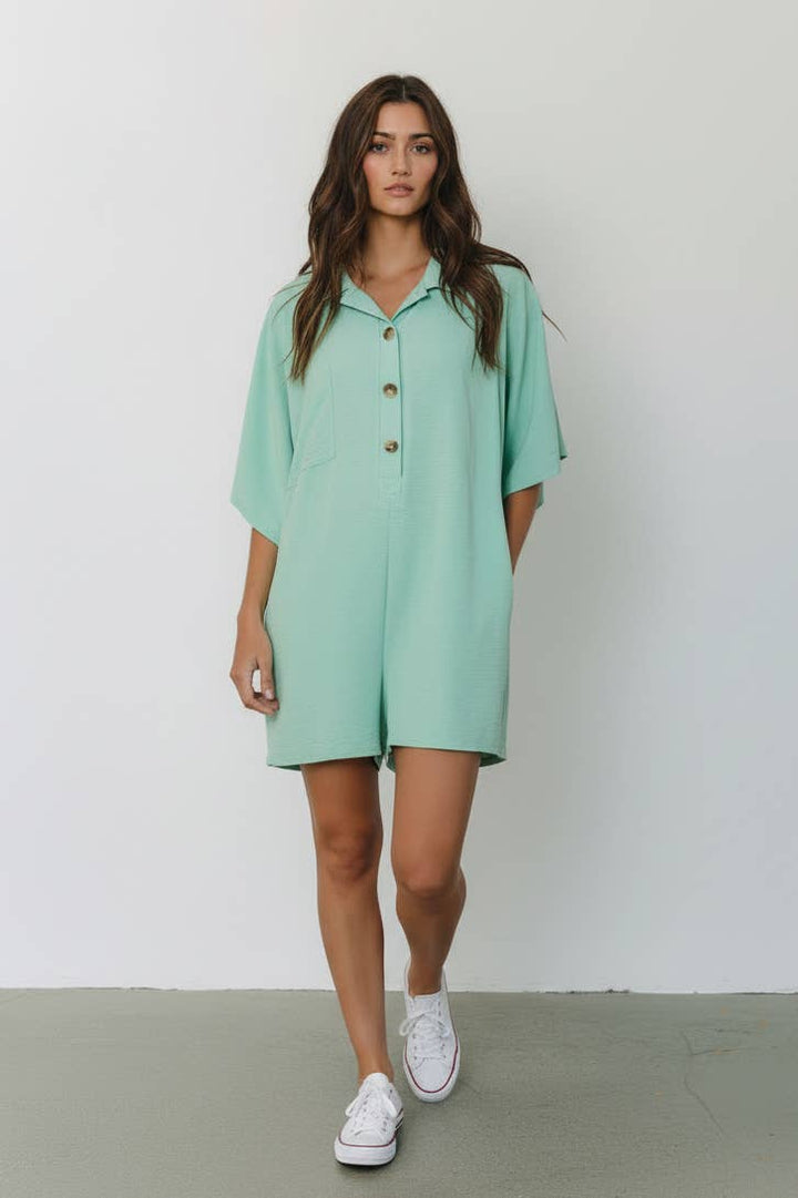Airflow Collared Oversize Woven Solid Romper