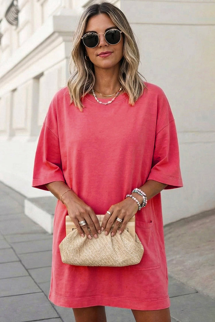 Women's Dresses - Solid Drop Shoulder Loose T Shirt Mini Dress | S-XL - - Cultured Cloths Apparel