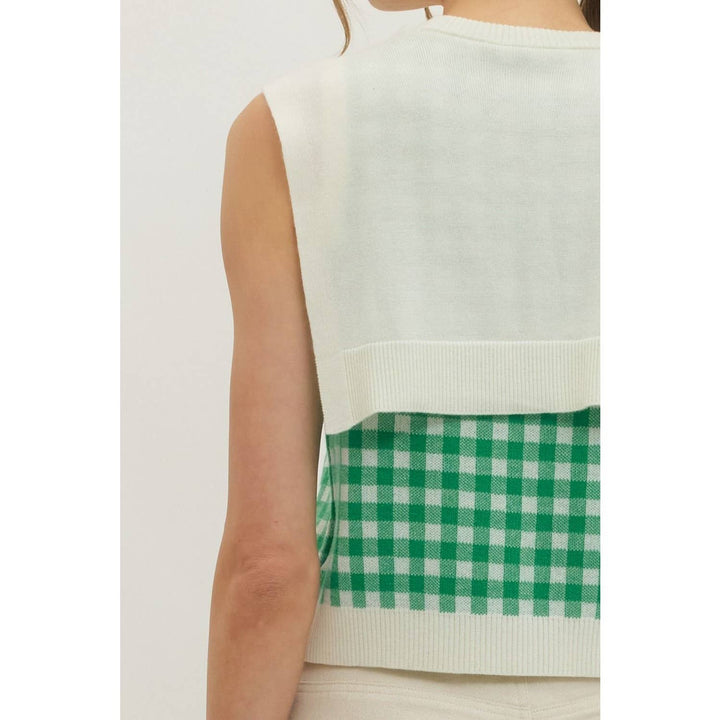 Women's Sleeveless - Gingham sleeveless sweater knit top - - Cultured Cloths Apparel