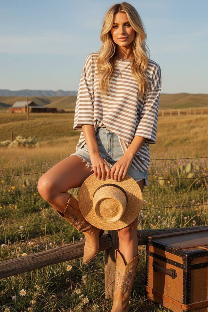 Women's Short Sleeve - STRIPED OVERSIZED SHORT SLEEVE TOP - - Cultured Cloths Apparel