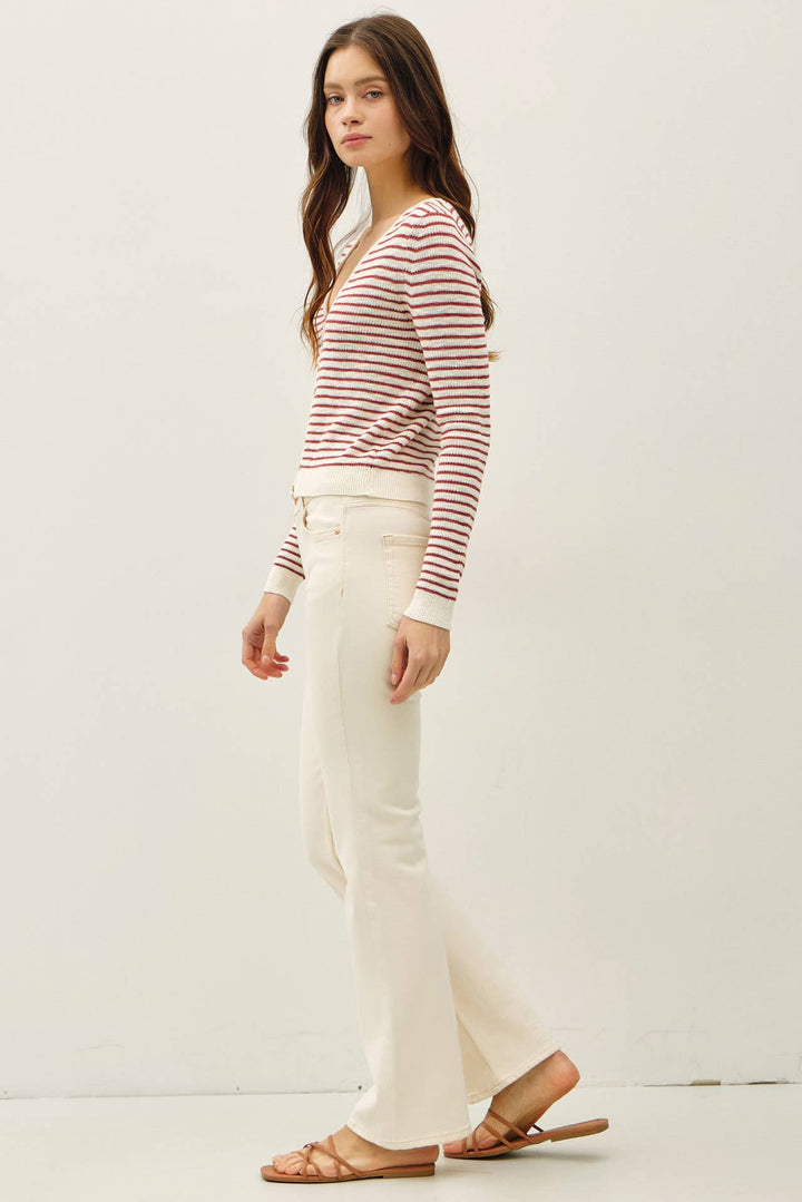 STRIPE CROPPED VNECK CARDIGAN