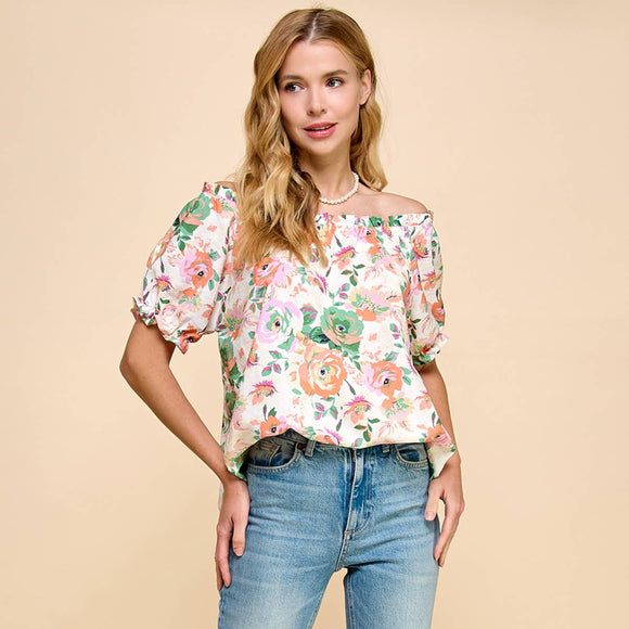 Women's Short Sleeve - Floral Printed Top with Optional Off-Shoulder - Medium - Cultured Cloths Apparel