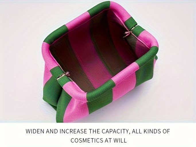 Compact Urban Chic Stripe Design Clutch Bag Makeup Pouch
