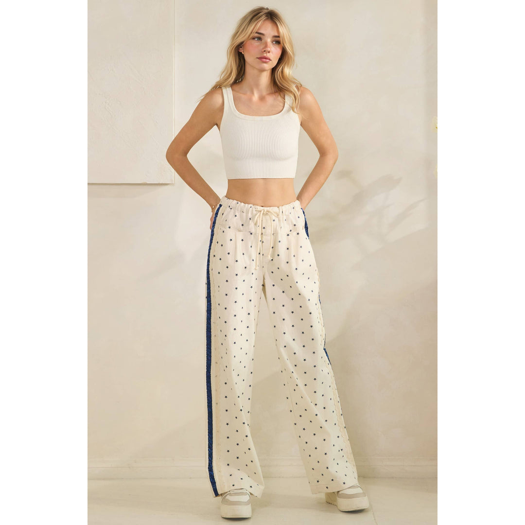 Polka Dot Pants with Satin Contrast Accents