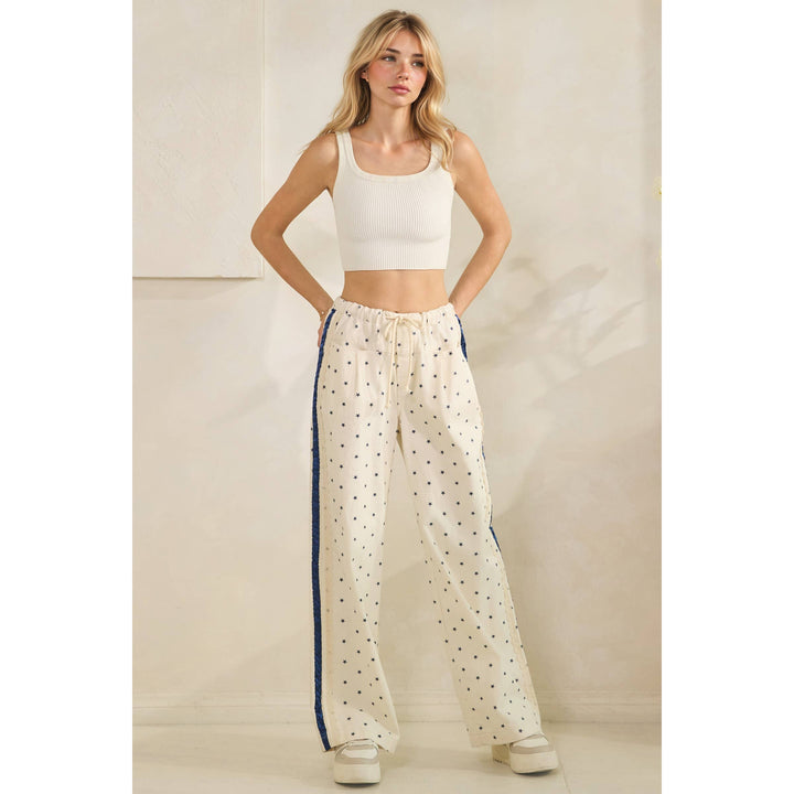 Polka Dot Pants with Satin Contrast Accents