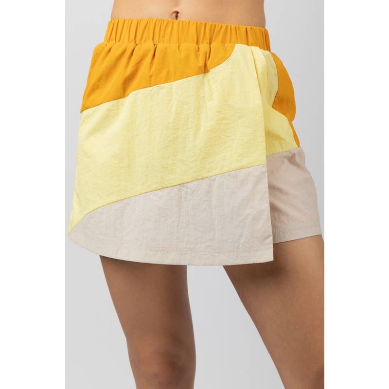 Women's Skirts - Curved Color Block Activewear Skort - MUSTARD - Cultured Cloths Apparel