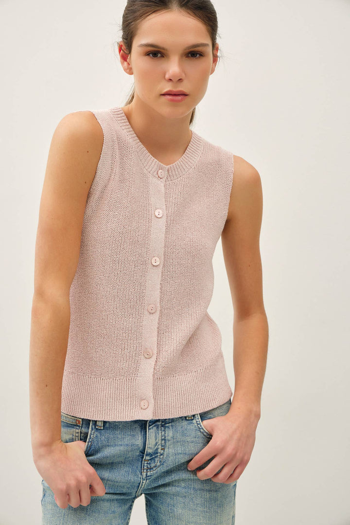 Women's Sleeveless - LIGHT WEIGHT BUTTON UP SWEATER VEST - - Cultured Cloths Apparel