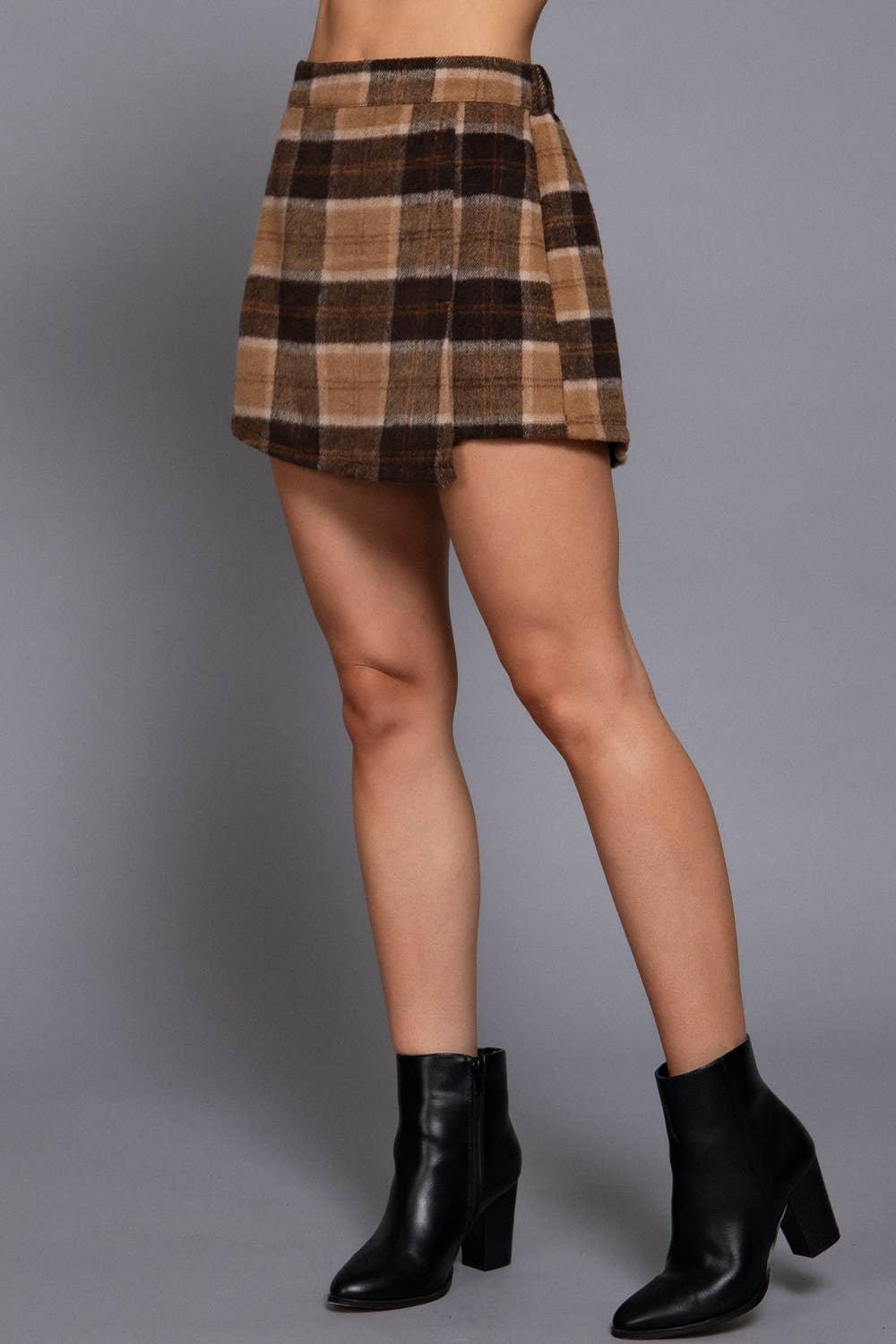 Women's Skirts - Front Wrap Plaid Short Pants - - Cultured Cloths Apparel