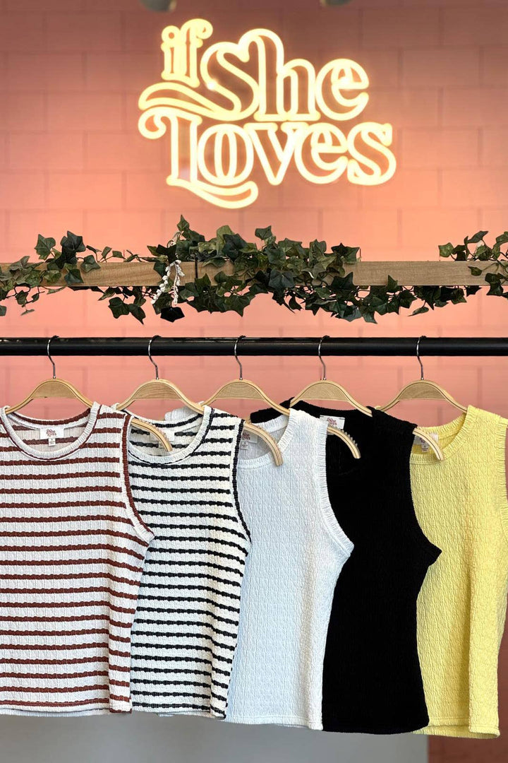 Women's Sleeveless - Striped Bonneville Knit Texture Top Oatmeal - - Cultured Cloths Apparel