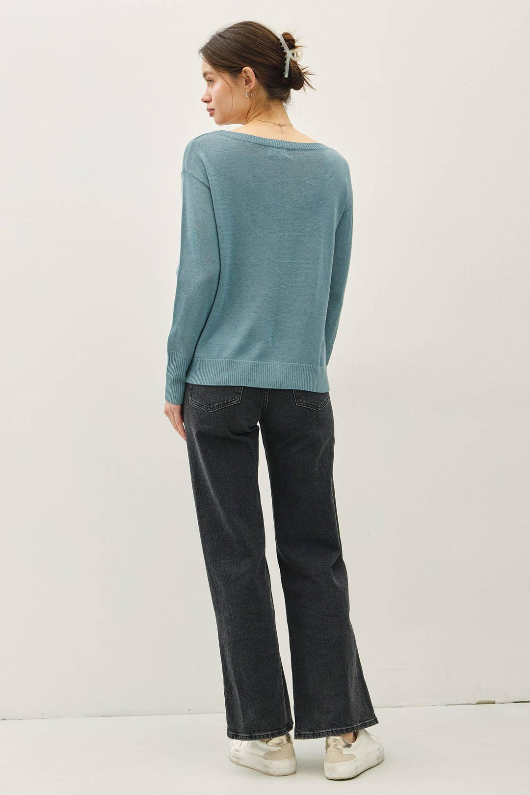 WOOL BLENDED ULTRA SOFT BOAT NECK BASIC SWEATER
