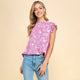 Women's Short Sleeve - Floral Top With Ruffled Neck and Short Sleeves - Pink - Cultured Cloths Apparel