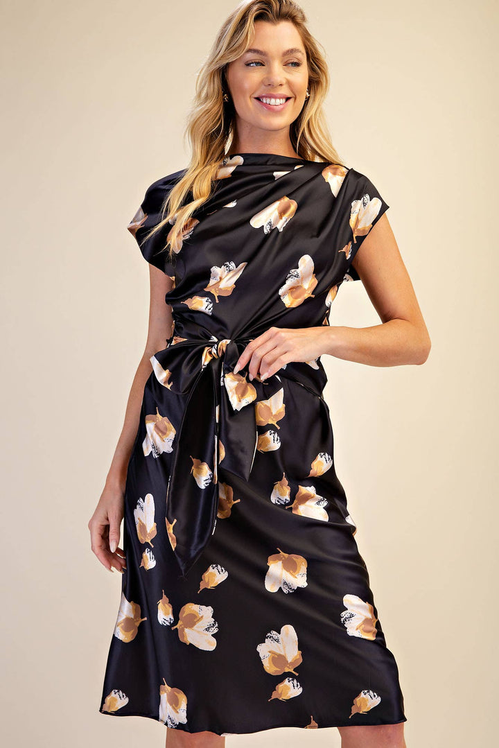 Floral Asymmetrical Neck Midi Dress