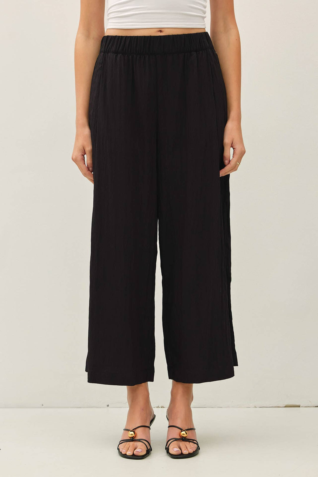 Pants - CRINKLED WIDE LEG CROPPED PULL ON PANTS - - Cultured Cloths Apparel