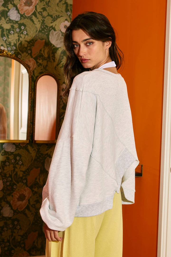 Women's Long Sleeve - Asymmetric Hem Solid Terry Sweatshirt Top - - Cultured Cloths Apparel