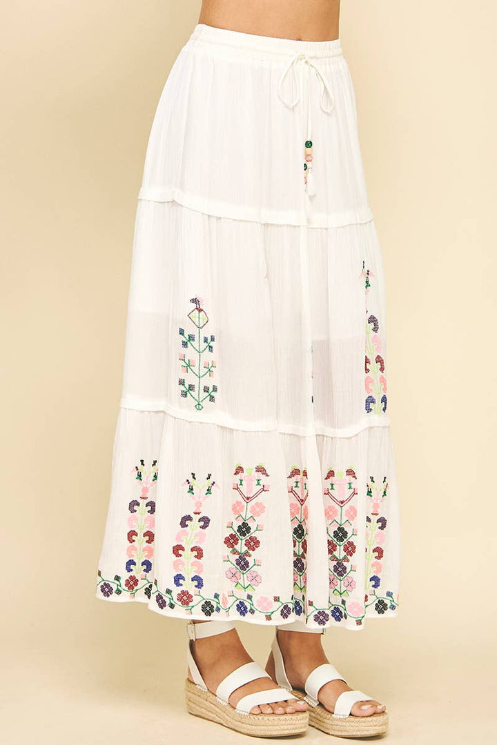 Skirts - FLORAL EMBROIDERED MAXI SKIRTS - - Cultured Cloths Apparel