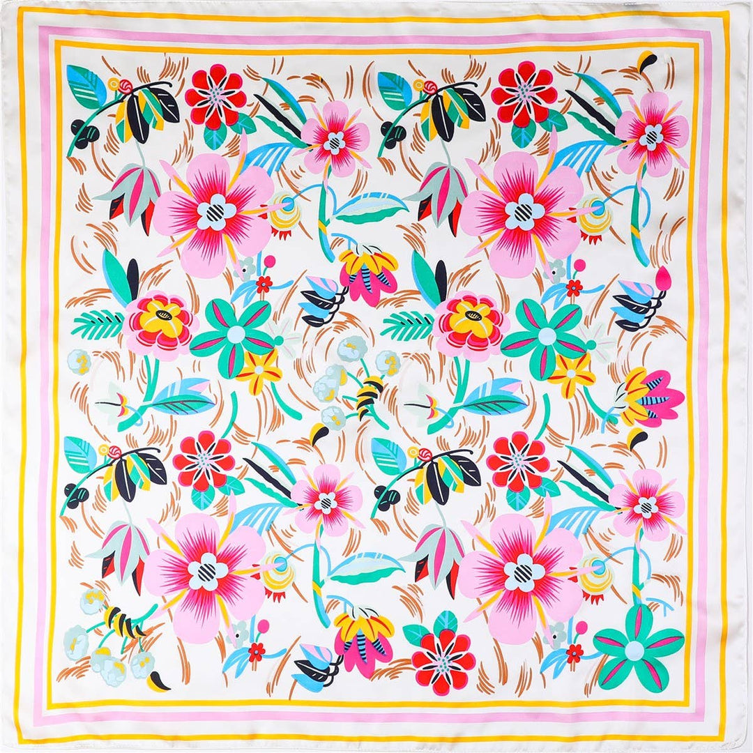 Accessories, Scarves - Multi-Color Floral Silk-Feel Scarf - - Cultured Cloths Apparel
