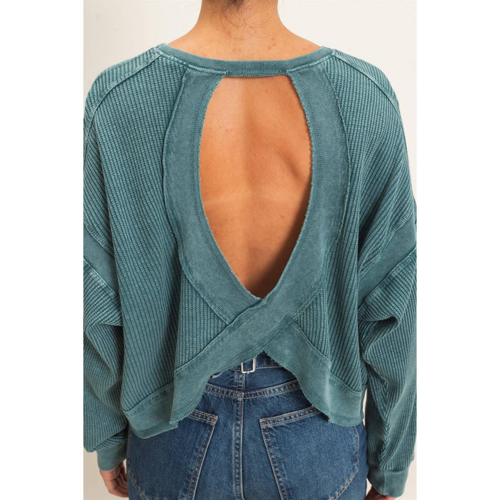 Mineral Wash Waffle Open Back Top