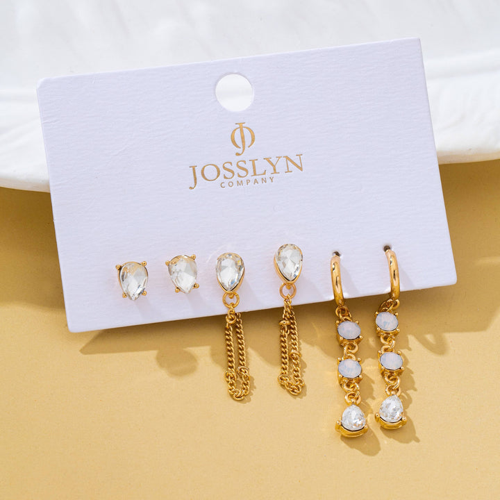 Accessories, Earrings - Crystal Stud & Linear Opal Drop Trio Earring Set | 80E62680 - - Cultured Cloths Apparel