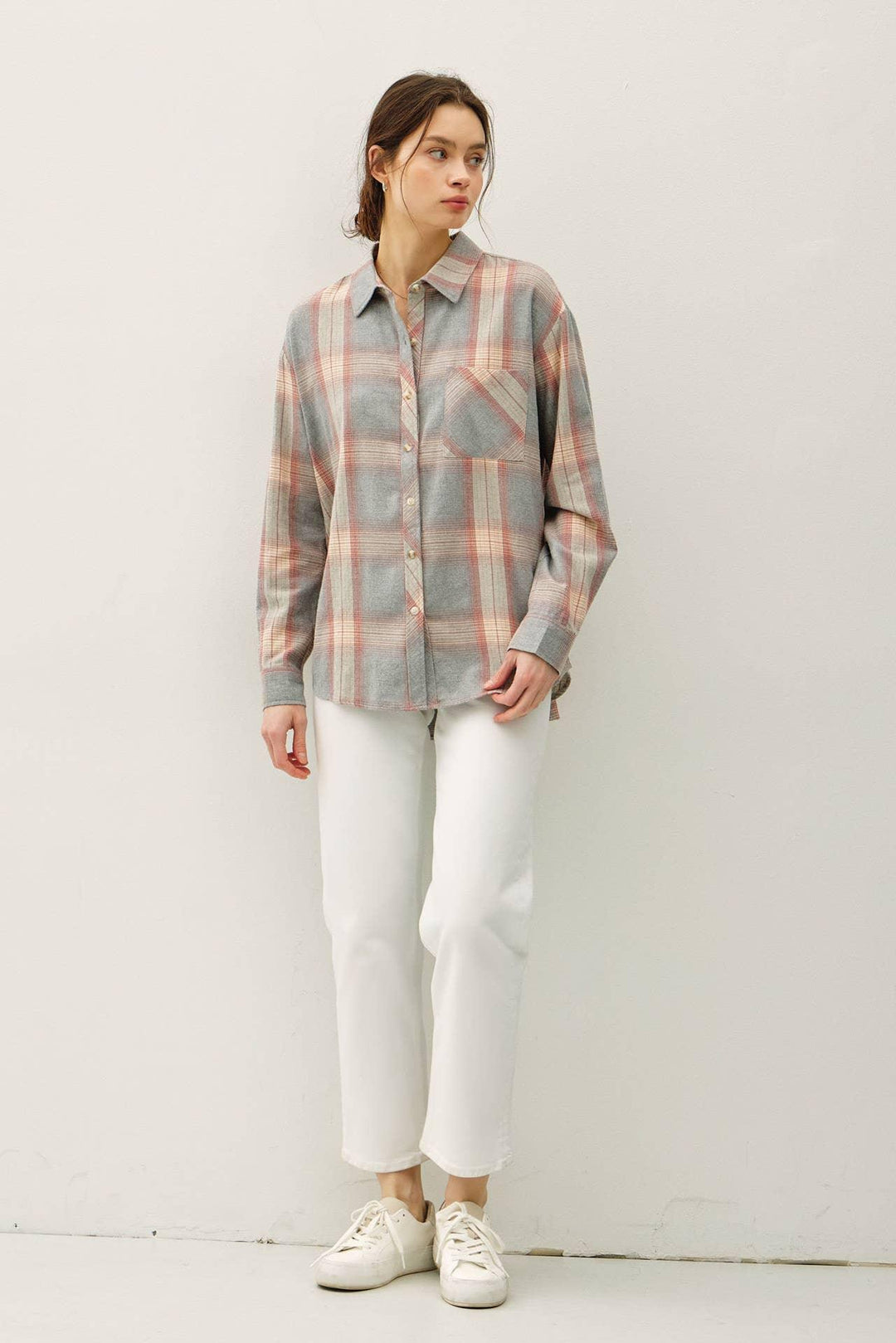 COTTON 100 CLASSIC  FADED PLAID SHIRT