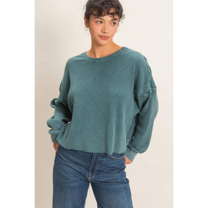 Mineral Wash Waffle Open Back Top