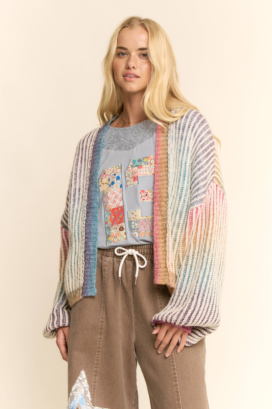 Rainbow Ombre Ribbed Knit Open Cardigan