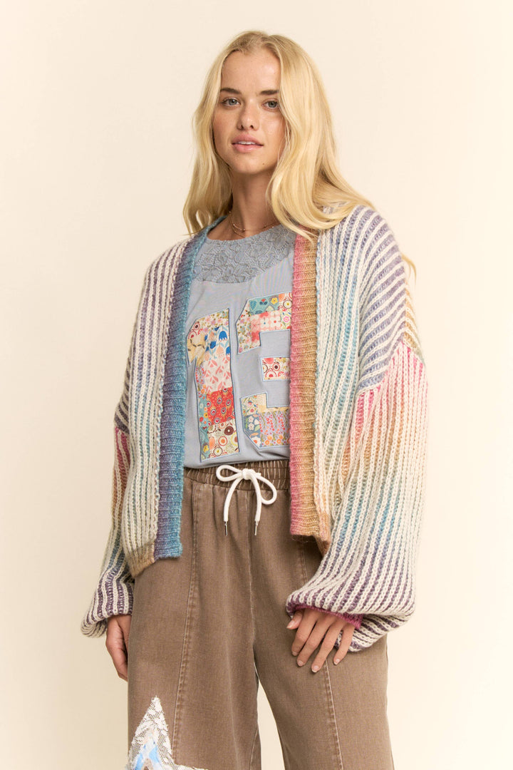 Rainbow Ombre Ribbed Knit Open Cardigan